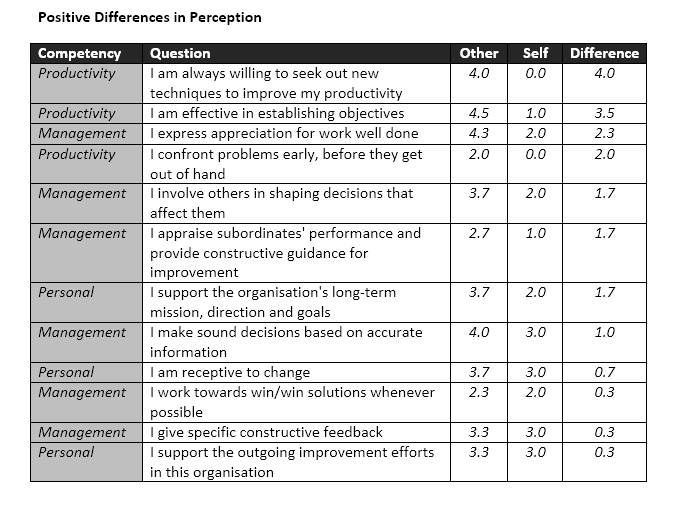 360 Report Perception table